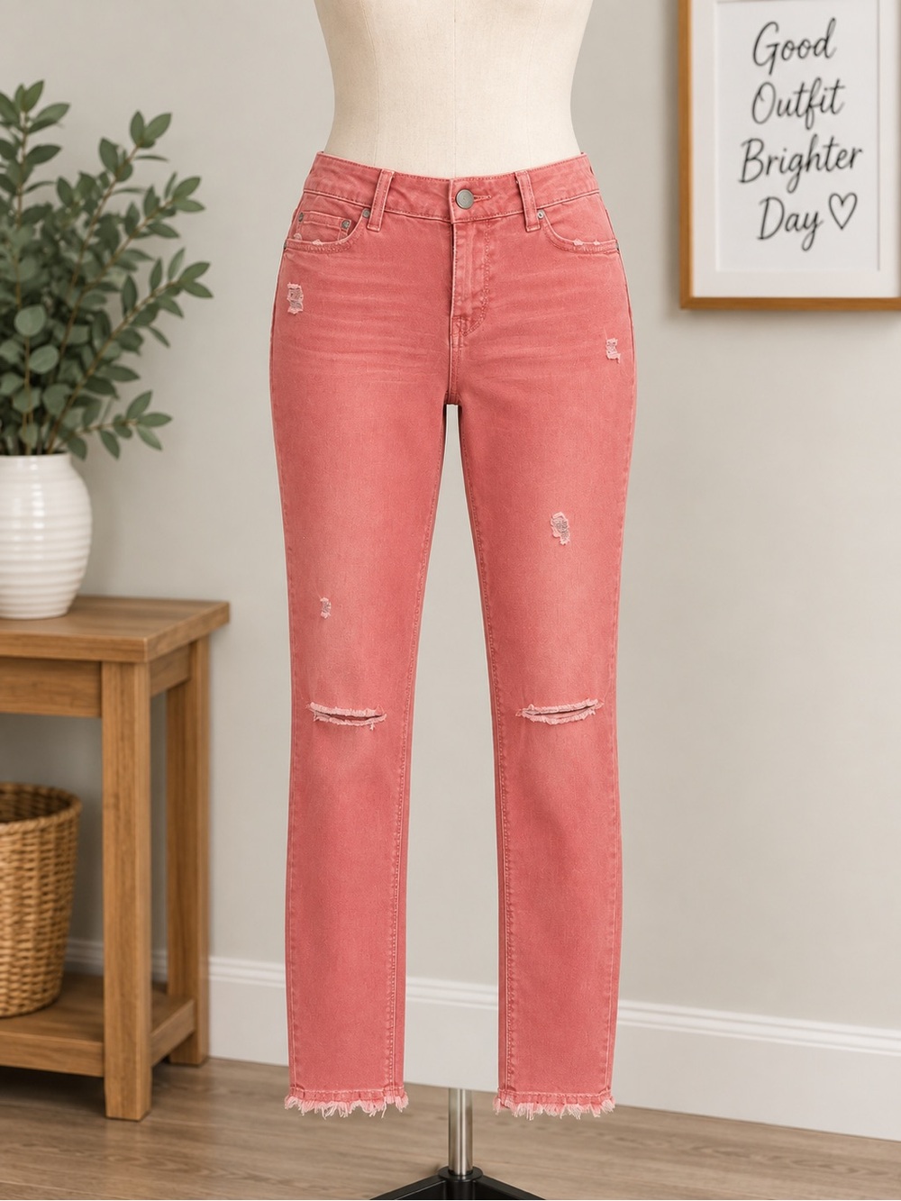 Zara Coral Pink Distressed Skinny Jeans